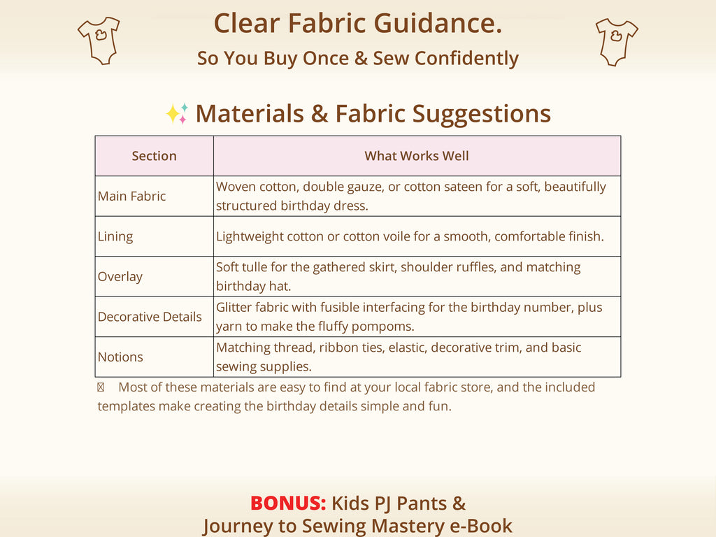 Celeste 1st Birthday Dress sewing pattern – recommended woven fabrics and materials