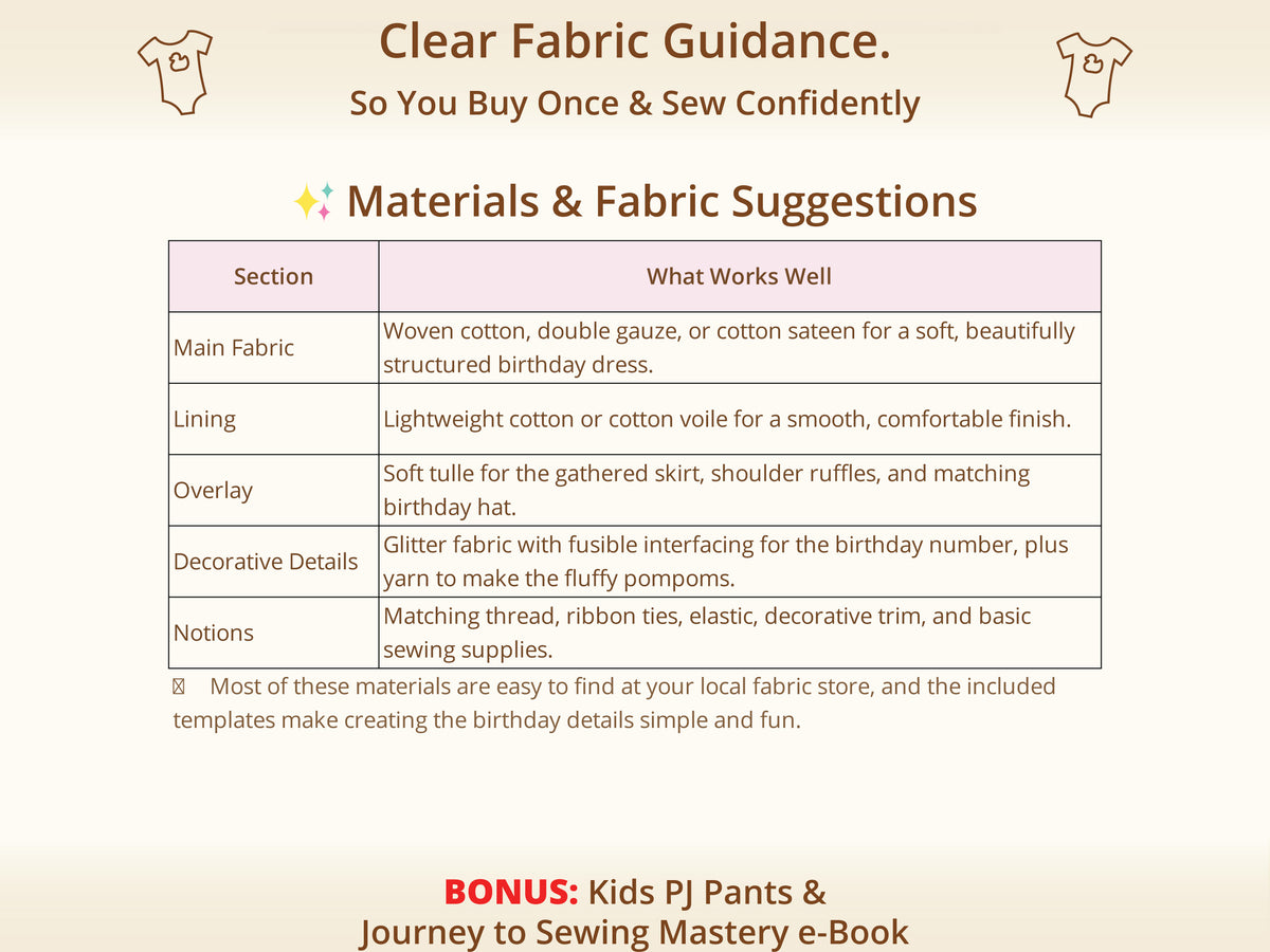 Celeste 1st Birthday Dress sewing pattern – recommended woven fabrics and materials