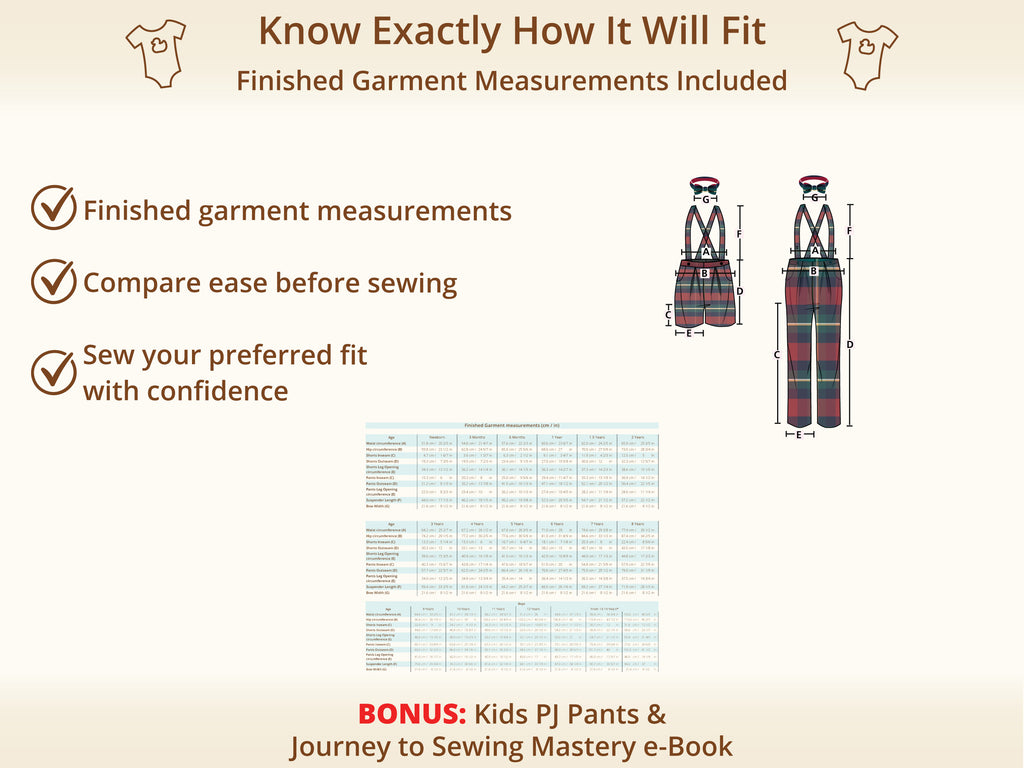 Charlie Formal Pants sewing pattern – finished garment measurements
