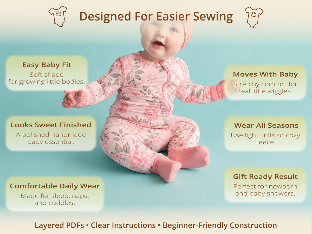 Aiden Foldable Footie-Mittens Onesie sewing pattern – key benefits and design highlights