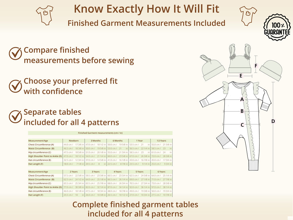 Sweet Dreams Baby Zipper Sleeper Bundle – finished garment measurements