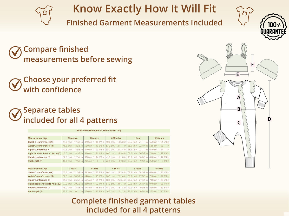 Sweet Dreams Baby Zipper Sleeper Bundle – finished garment measurements