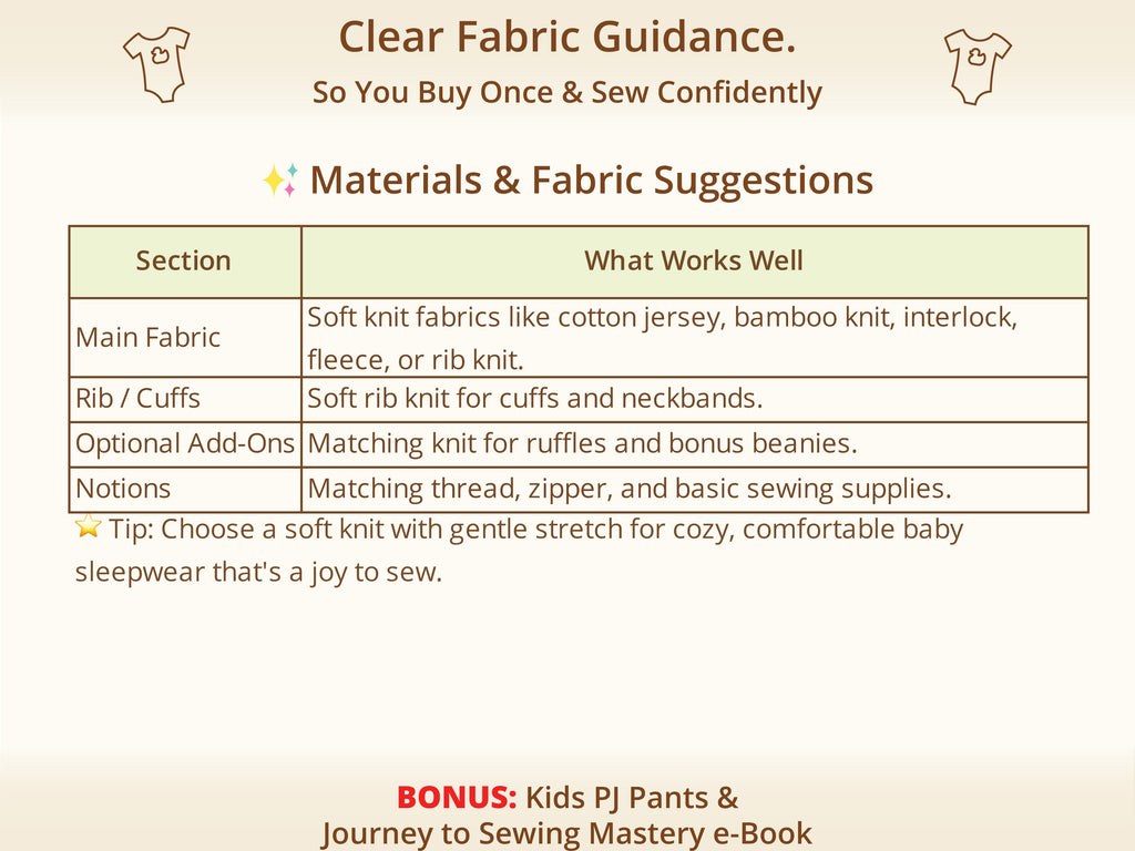 Cozy Baby Sleep Essentials Duo – recommended fabrics and materials