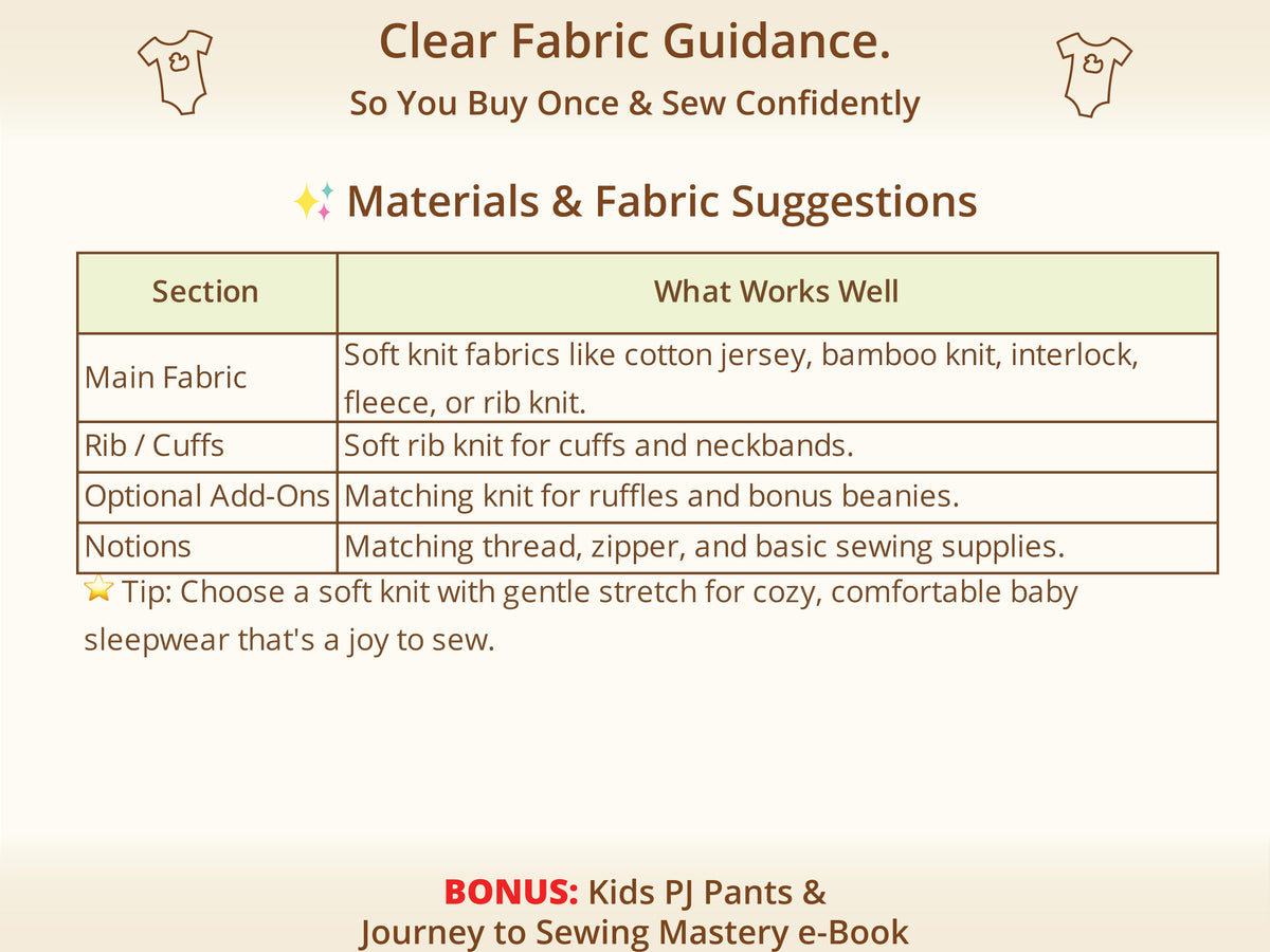 Cozy Baby Sleep Essentials Duo – recommended fabrics and materials