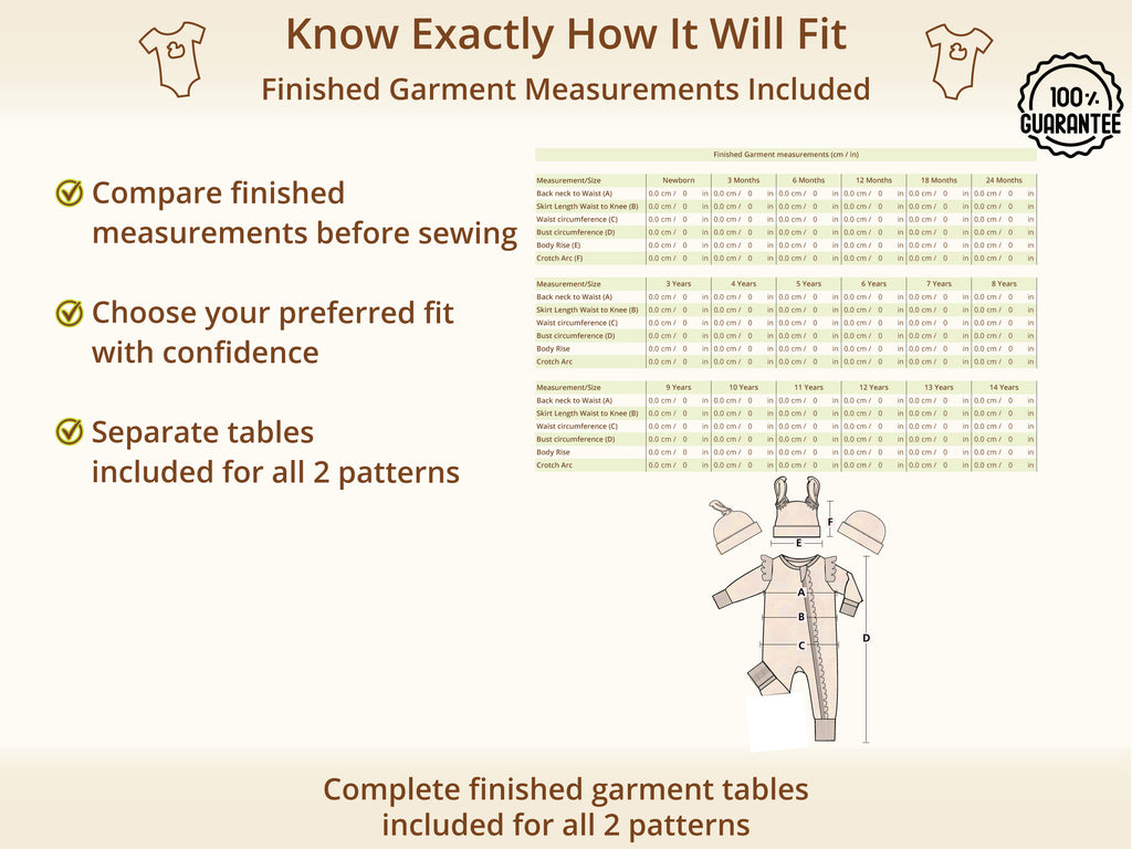 Cozy Baby Sleep Essentials Duo – finished garment measurements