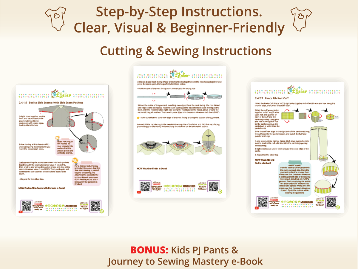 Illustrated step-by-step cutting and sewing instructions from a Litelier pattern