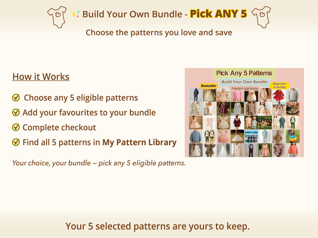 Build your own bundle: pick any 5 Litelier sewing patterns