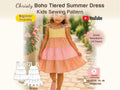 Girl in the Christy dress with peach and pink layers and tie straps – girls boho dress sewing pattern, sizes newborn–14