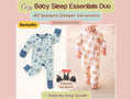 Ocean-print footie onesie and a toddler in floral cuffed pajamas – baby sleep sewing pattern bundle, newborn–6