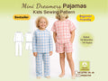 Boy and girl in blue and pink gingham Mini Dreamers raglan pajamas – kids pajama sewing pattern, 18 months–14 years